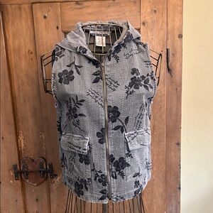 VINTAGE J G Hook Gray Floral Corduroy Vest with Hood